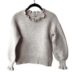 Madewell Ruffle Neck Pullover Cream Sweater Puffy Sleeve Cream Sz Small Womens